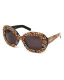 Chunky Oval Teddy Sunglasses, Brown