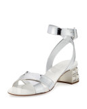 Metallic Leather Jewel-Heel Sandal, Silver (Argento)