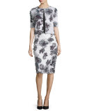 Floral Eyelash Fringe Pencil Skirt, Onyx/Pearl