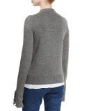 Cashmere Button-Cuff Sweater, Banker Melange