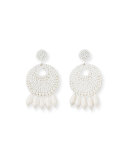 Beaded Hoop Drop Earrings, White
