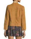 Boxy Suede Snap-Front Jacket, Camel