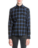 Plaid Flannel Western Shirt, Black/Blue