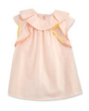Flutter-Sleeve Poplin Shift Dress, Pink, Size 2-3
