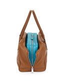 Large Soft Calf Inside Bag, Tan/Turquoise (Cannella+Turchese)