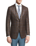 Windowpane Check Two-Button Sport Coat, Brown/Blue