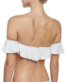 Sirolo Italian Solid Off-the-Shoulder Ruffle Swim Top