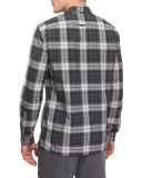 Plaid Linen-Blend Sport Shirt, Black Deep Moss