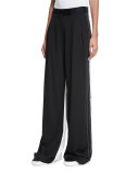 Pleated-Front Wide-Leg Combo Pants, Black