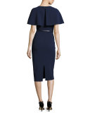 Capelet Belted Sheath Dress, Navy
