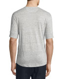 Short-Sleeve Linen Henley T-Shirt, Steel
