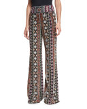 Embellished Wide-Leg Pants, Black/Multicolor