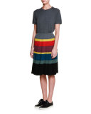 Colorblock-Striped Pleated Skirt, Multi Colors