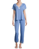Zen Floral-Lace Short-Sleeve Pajama Set, Smoky Iris