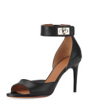 Leather Shark-Lock Naked Sandal, Black