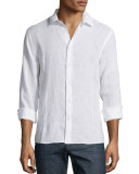 Solid Long-Sleeve Linen Shirt, White