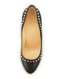 Dora Spike Leather Red Sole Pump, Black/Silver