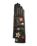 Star-Embroidered Leather Gloves, Black