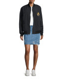 Distressed Stretch Denim Skirt, Indigo