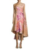 Strapless High-Low Embossed Gown, Floral