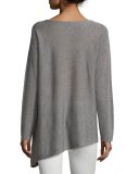 Merino-Knit Ballet-Neck Top, Pewter