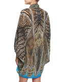 Open Front Printed Silk Cardigan/Cape Coverup, Rapturous