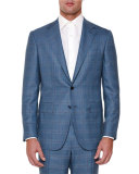 Windowpane Two-Piece Wool Suit, Blue/Red