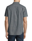 Snap-Front Short-Sleeve Sport Shirt, Gray