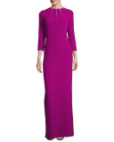 Sunray-Neck 3/4-Sleeve Gown, Tourmaline 