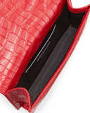 Croc-Embossed Leather Clutch Bag, Rouge Red