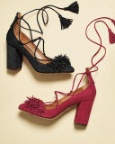 Wild Thing Fringe Block-Heel Pump, Pomegranate
