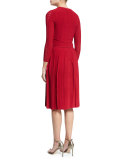 Sleeveless Pleated-Skirt Knit Dress, Berry