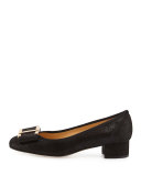 Ramie Printed Block-Heel Pump, Black