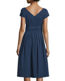 Cap-Sleeve Tie-Waist Dress, Indigo