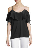 Bella Cold-Shoulder Ruffle Blouse, Black