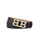 Mirror-B Buckle Leather Belt, Black