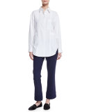 Relaxed Long-Sleeve Button-Front Poplin Shirt, Optic White