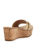 Warren Platform Cork Wedge Slide Sandal, Beige