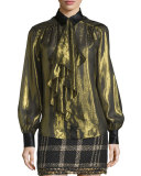Mabel Metallic Scarf-Neck Top