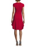 Cap-Sleeve Ponte Fit-and-Flare Cocktail Dress, Garnet