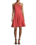 Sleeveless Halter Metallic Lace Cocktail Dress 