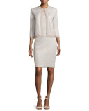 Allure Knit Jewel-Neck 3/4-Sleeve Jacket, Champagne
