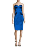 Strapless Pleated-Waist Cocktail Dress, Cobalt