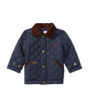 Corduroy-Trim Quilted Jacket, Navy, Size 9-24 Months