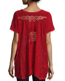 Jamie Short-Sleeve Embroidered Eyelet Top, Scarlet 