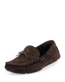Suede Woven-Front Driver, Chocolate