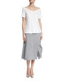 Striped Asymmetric A-Line Midi Skirt, Black/White