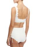 Palm Springs Scalloped Lace-Up Swim Top, White