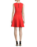 Sleeveless Structured Fit-&-Flare Dress, Flame