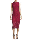 Sleeveless Lace Midi Sheath Dress, Garnet/Jet